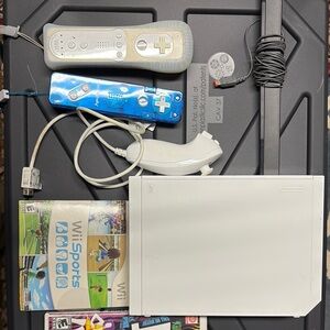 Nintendo Wii Console Bundle with White and Blue Controllers